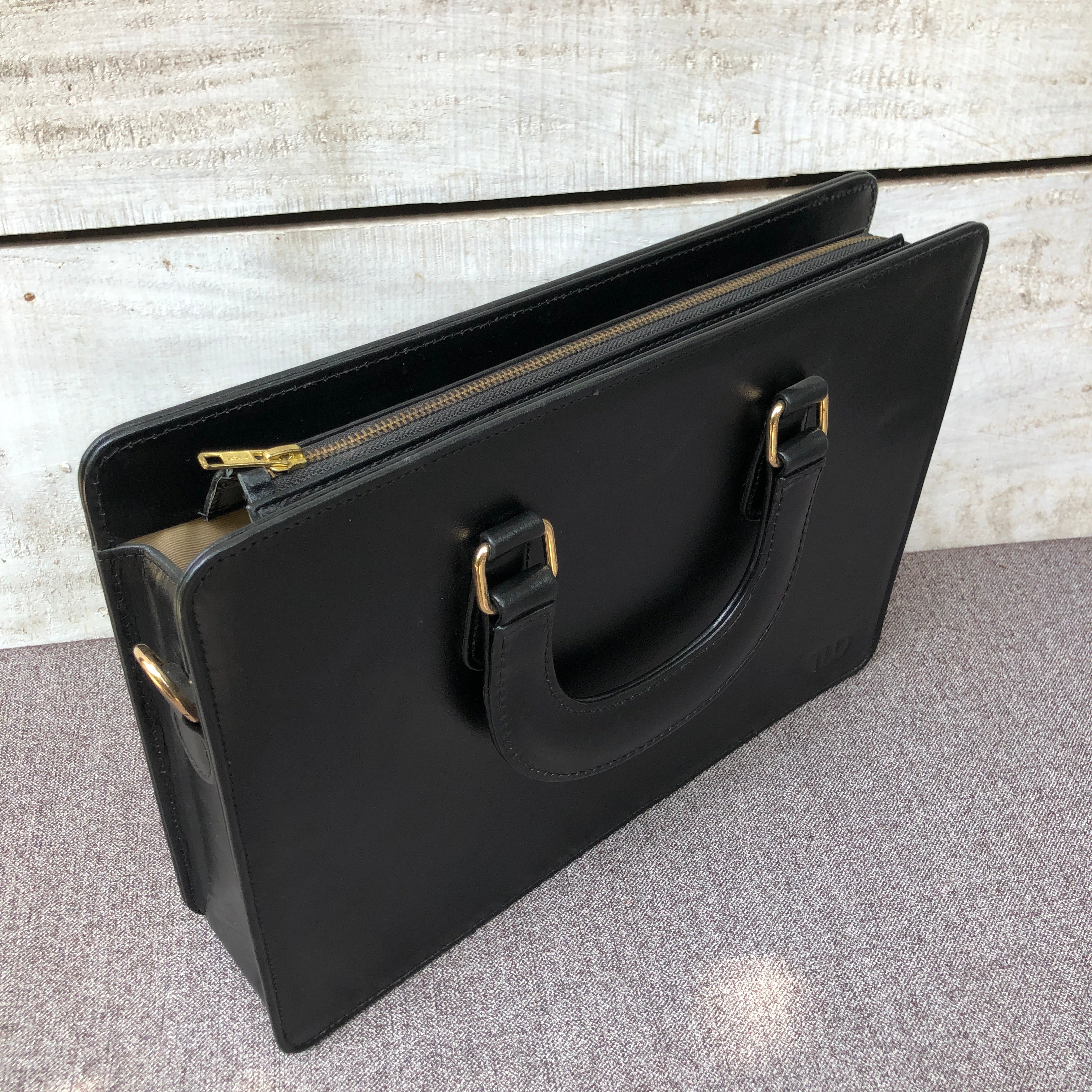 Black Leather File Organizer Bag - Laptop Bag